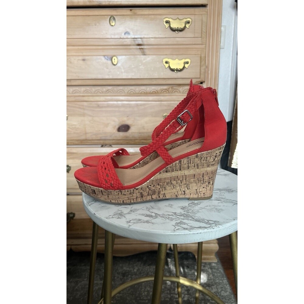Mossimo Red Braided Summer Strappy Wedge Sandals Buckle Ankle Strap Women's 9.5